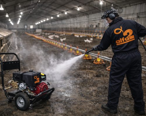 Hidrolavadora industrial para limpieza en galpones avícolas